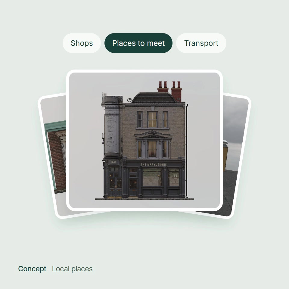 Concept film showing shops, a pub and transport.